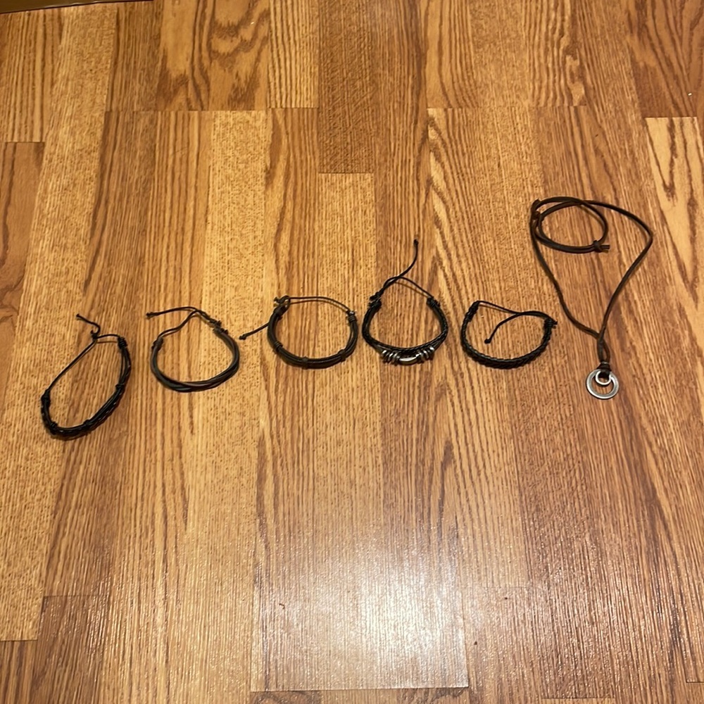 Mens braided leather bracelets & Necklace